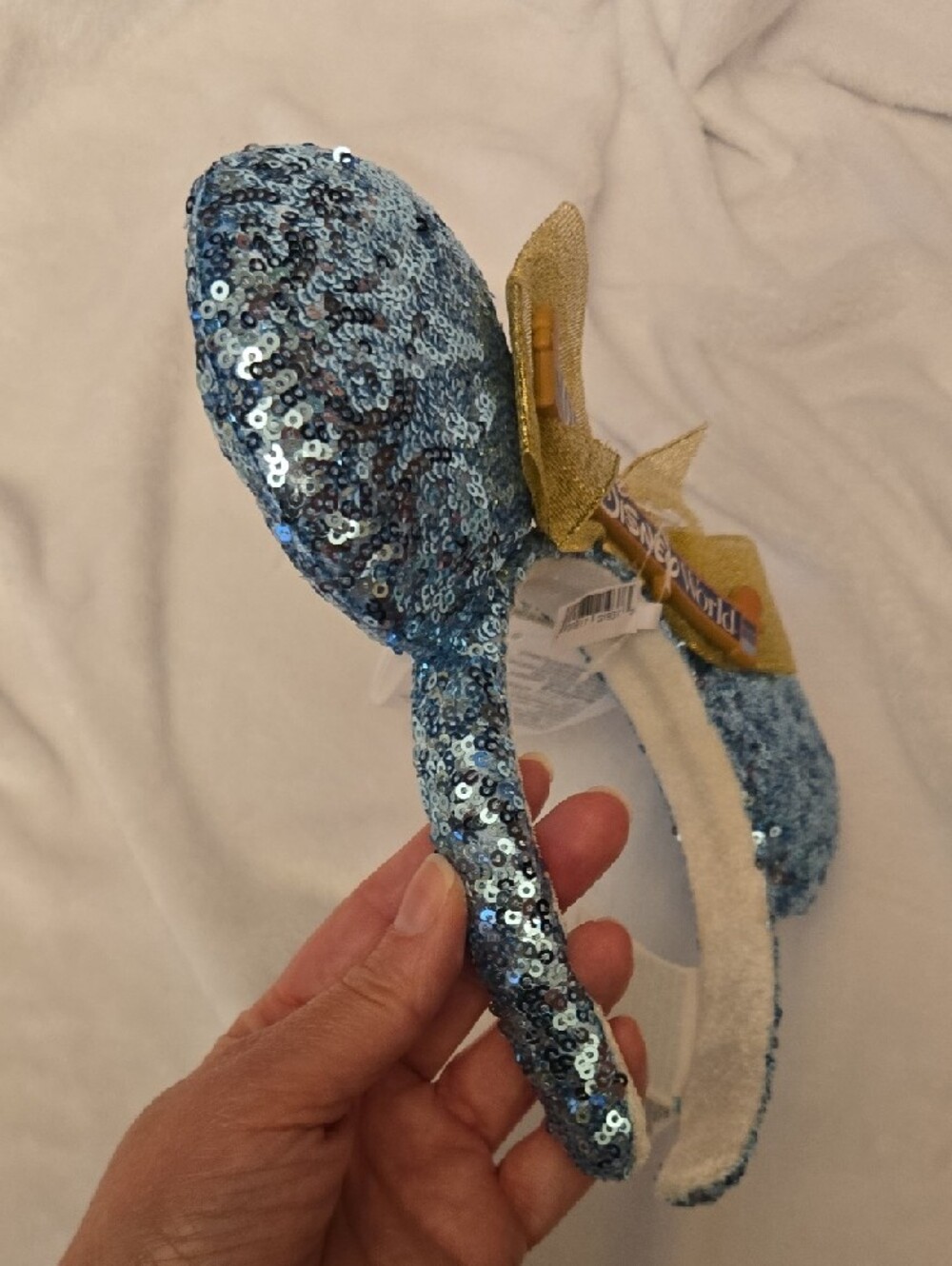 Disney Light Blue Sequin Minnie Ears Headband with Gold Bow - Picture 4 of 4